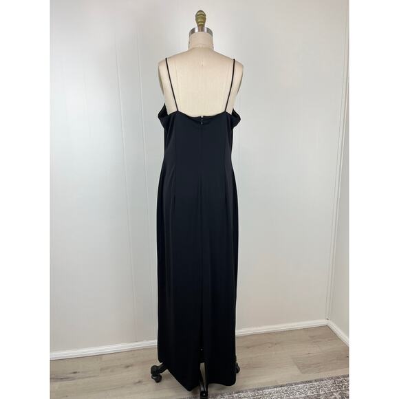 Vintage 90s Y2K Black Maxi Dress 14 Whimsigoth Spaghetti Straps Slit Witchy - Picture 6 of 16